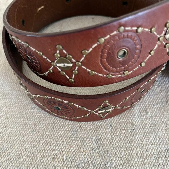 Fossil Woman's Leather Studded Boho Bohemian Festival Belt Sz LR - Picture 4 of 9